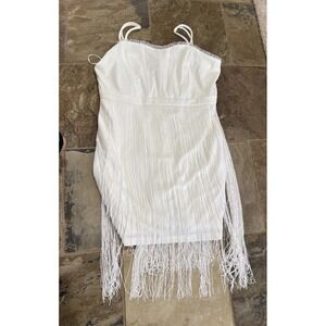 VTG Cache White Fringed Cocktail Flapper Special Occasion Dress Empire Size 12